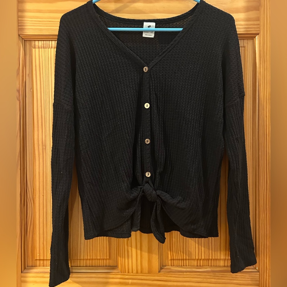 Black Button-Up Knit Top